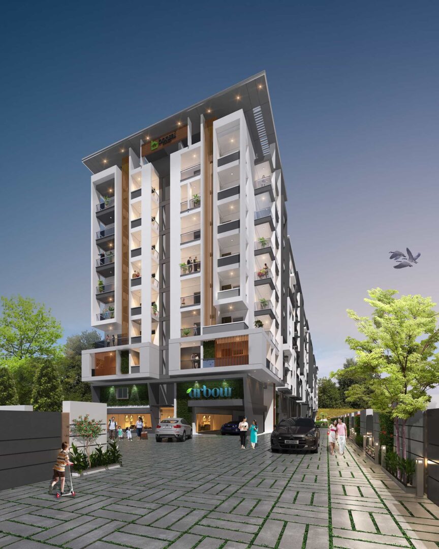 3d exterior visualization static image of residential building
