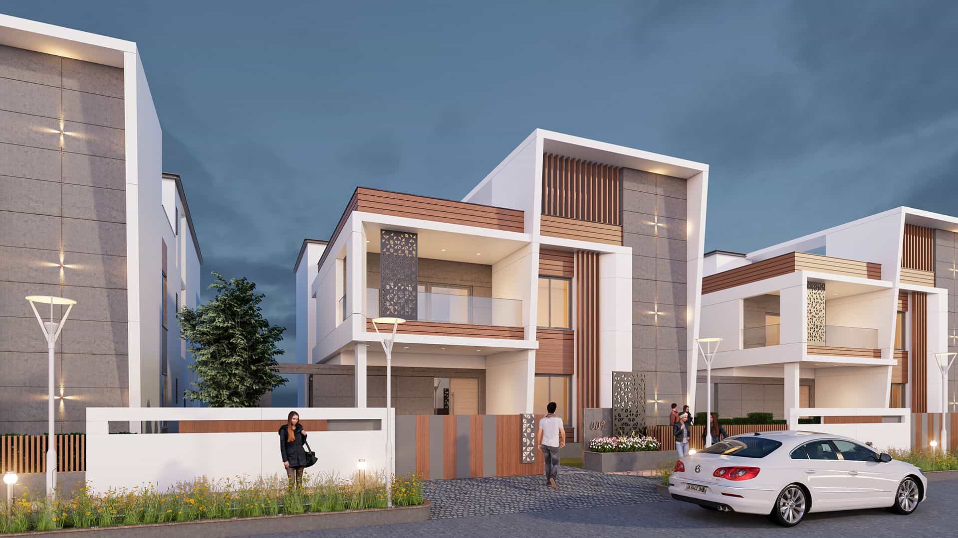 3D Exterior House Rendering of Bunglow