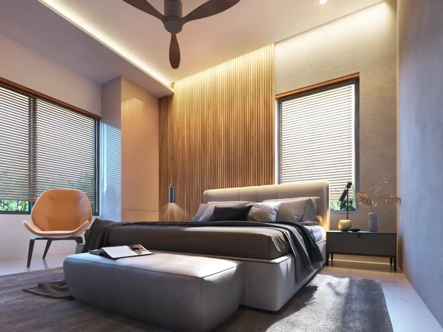 Modern Bedroom Interior renderings with lighting for hosue