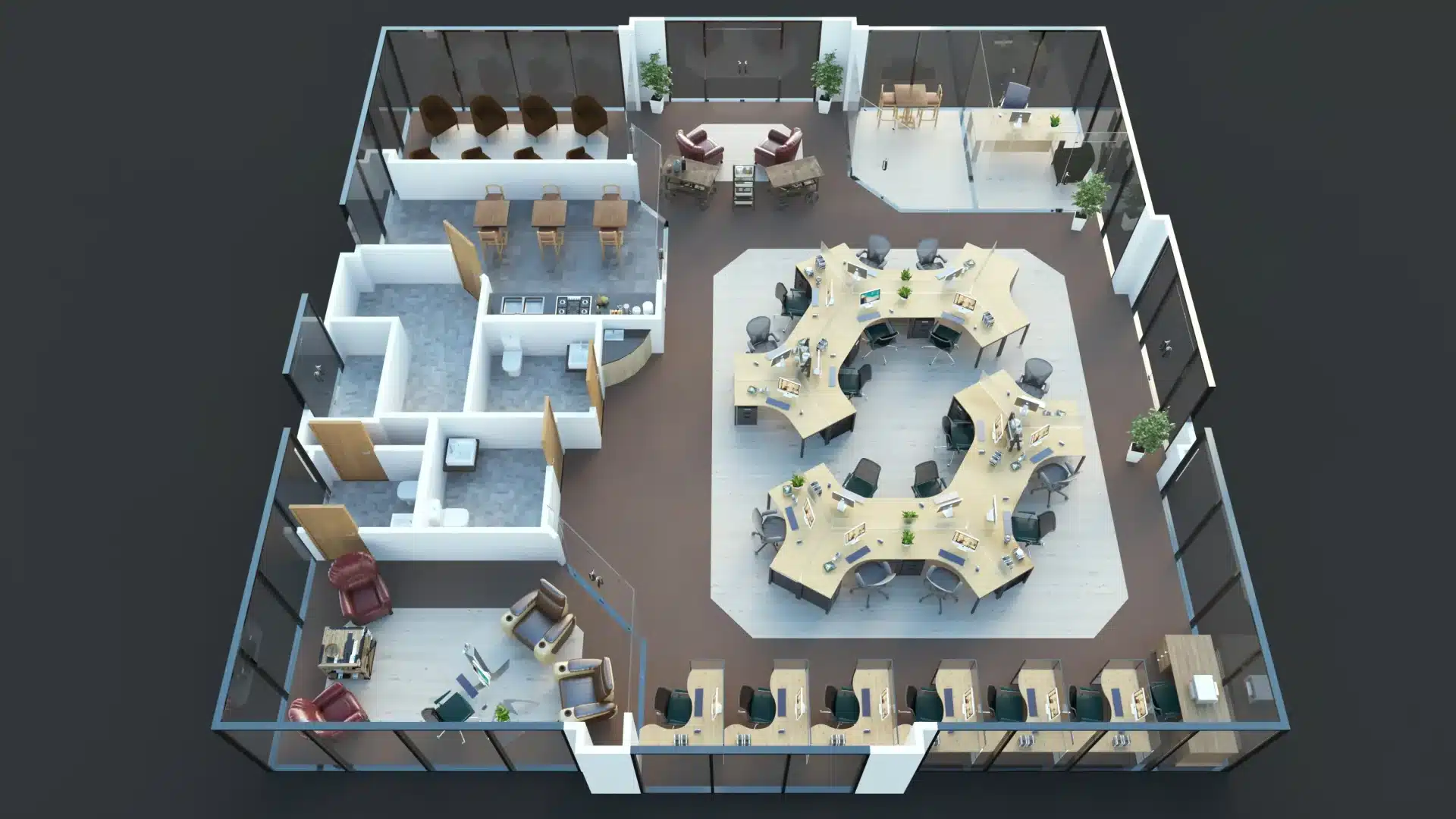 Modern Office 3D Floor Plan Visualization