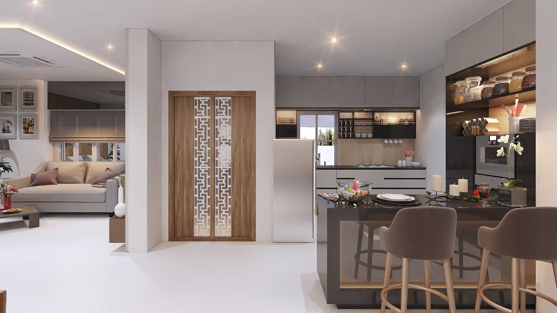 Luxury 3d interior rendered modular kitchen
