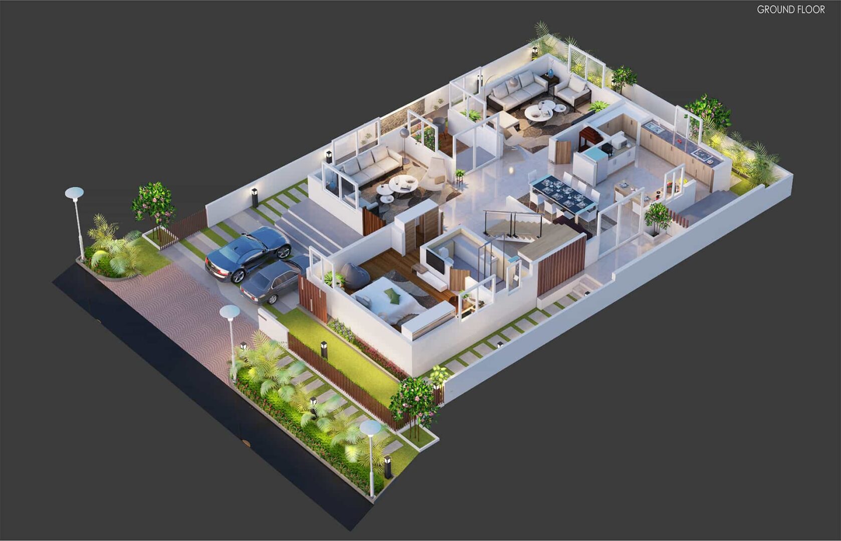 Rendered Floor Plan of Ground Floor Plan 2BHK House