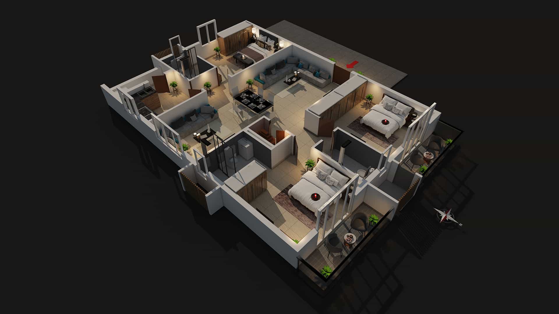Floor Plan Rendering of Apartment 2BHK